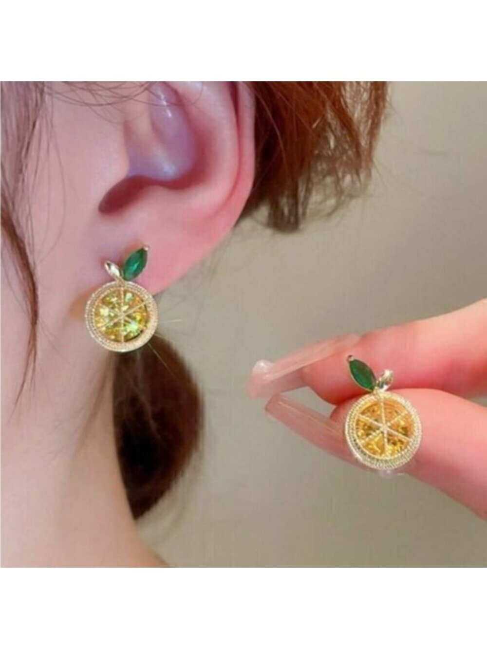 Lemon Fruit Stud Rhinestone Crytal Earrings